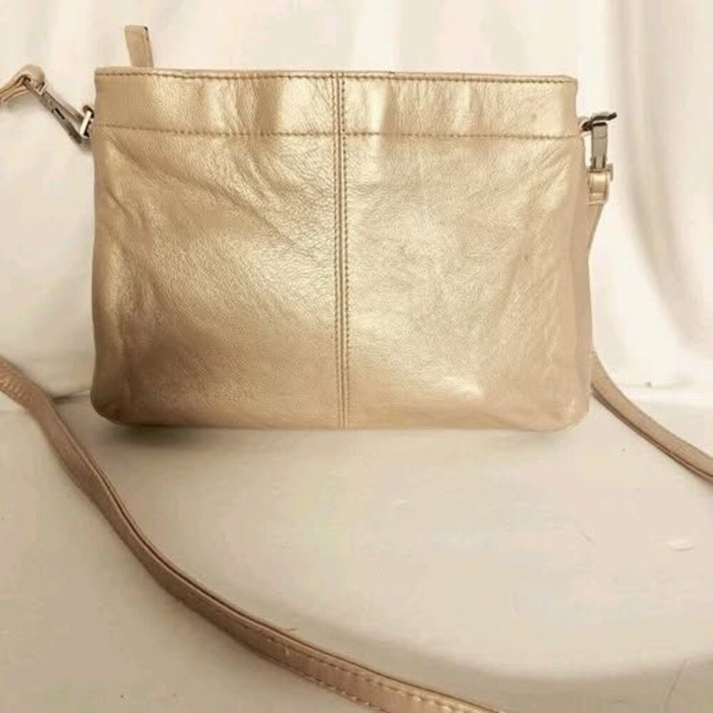 Rolfs Essentials Metallic Gold Crossbody Bag Faux Leather Zip Top Shoulder Purse